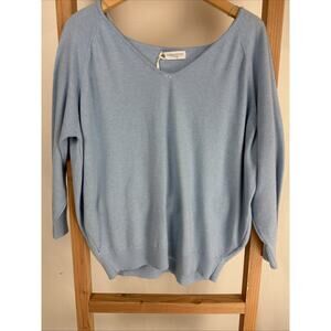 NWT Cobblestone Blue Raglan Sleeve Ultra Soft V-Neck Sweater #1010 Size OS ITALY